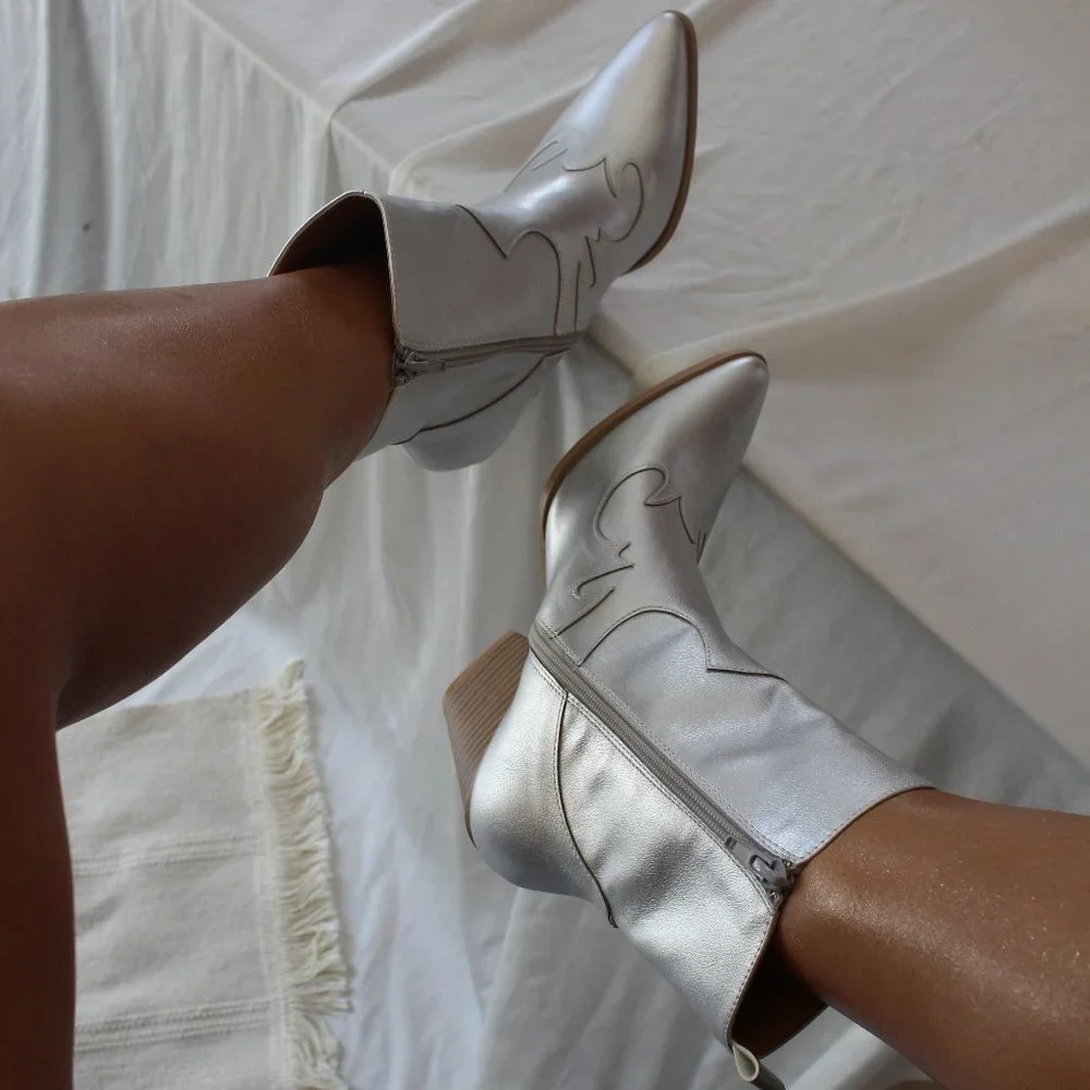 🆕The Jane// Silver Metallic western style boot - Picture 9 of 15